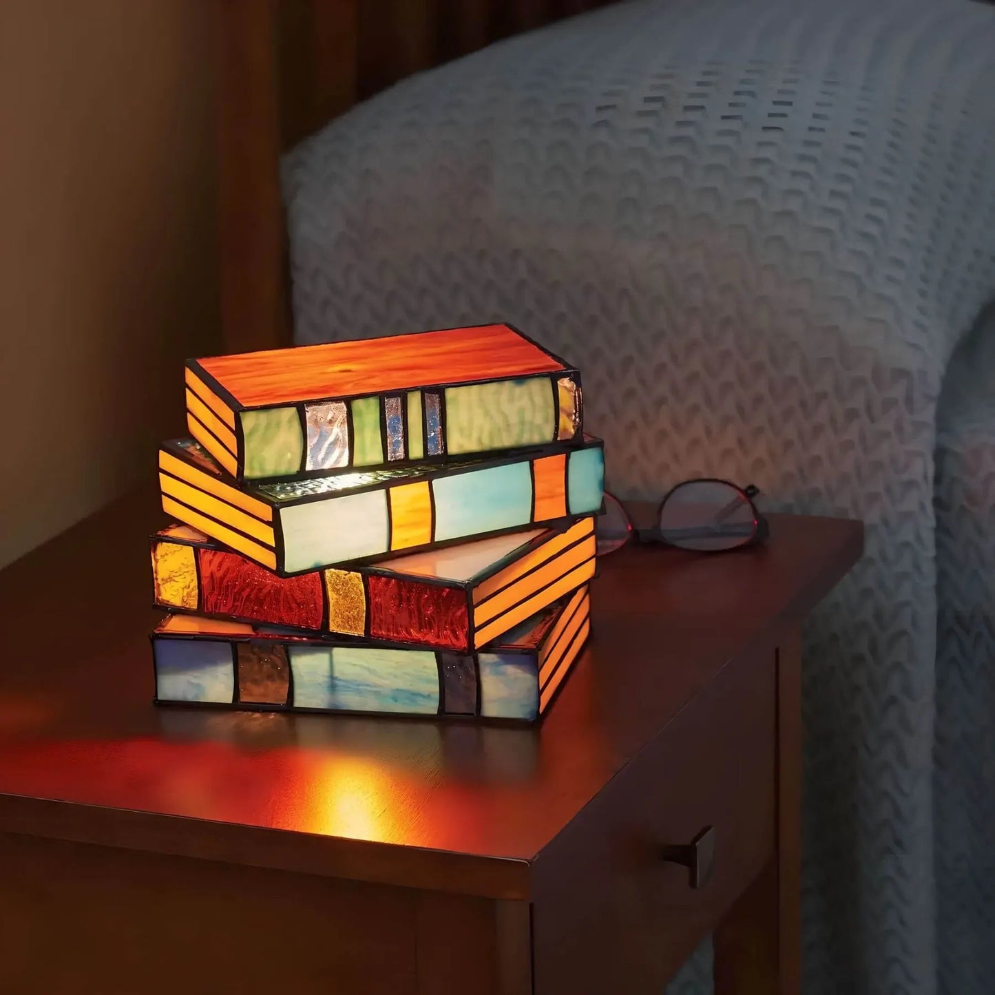 Artisan Stained Glass Table Lamp with Warm Ambient Glow | Unique Bedside Lamp for Cozy Reading 0
