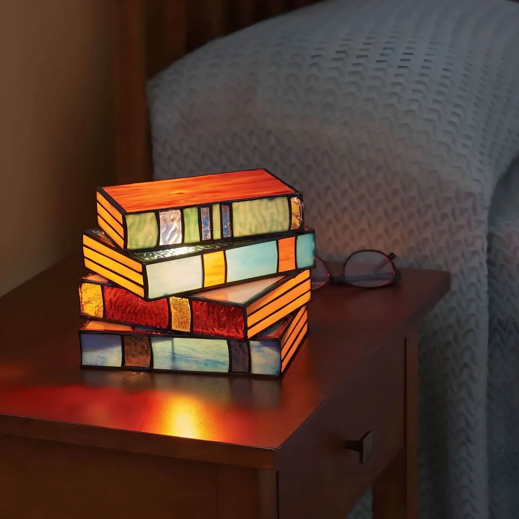 Artisan Stained Glass Table Lamp with Warm Ambient Glow | Unique Bedside Lamp for Cozy Reading 0