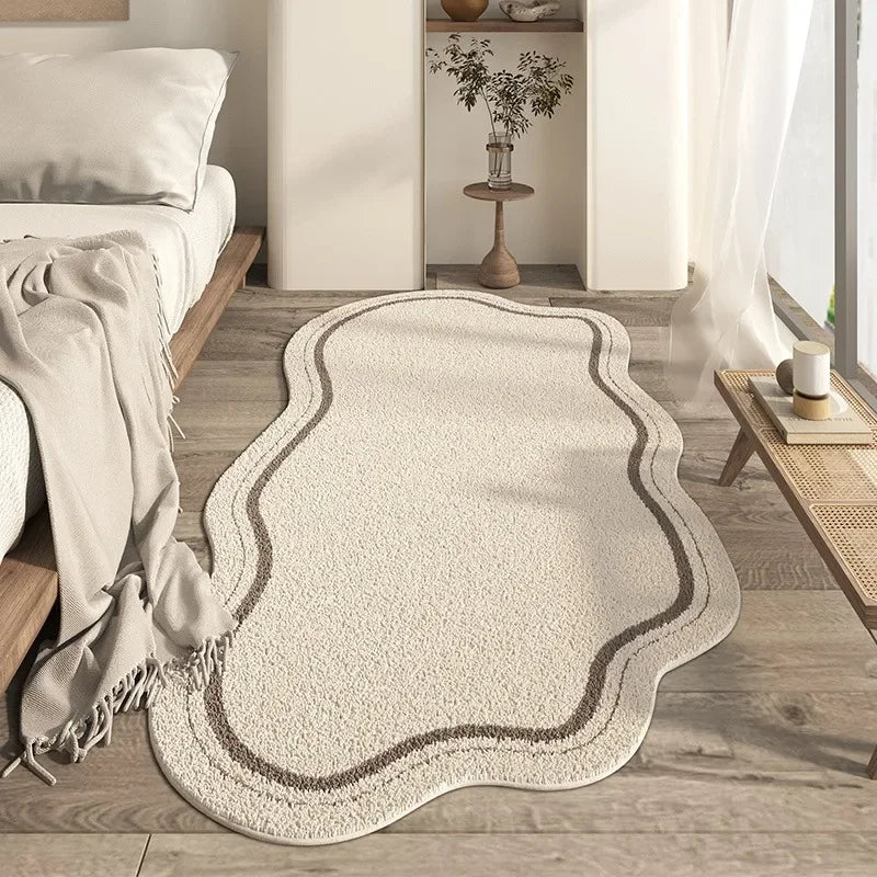 Artistic Cream Area Rug with Irregular Shape & Non-Slip Backing | Soft Texture for Modern Living Rooms 0