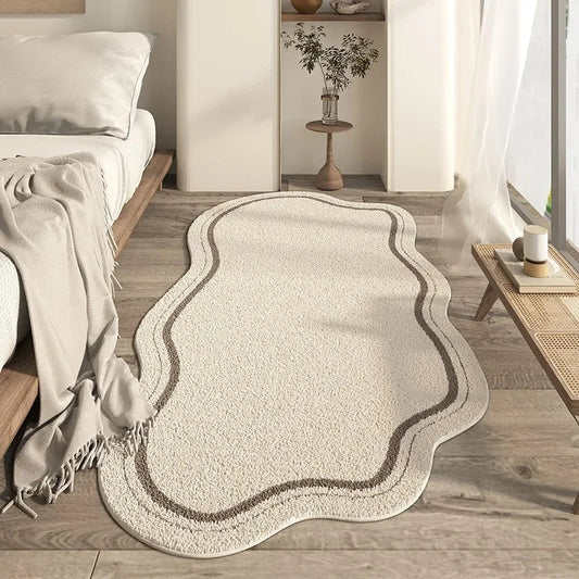 Artistic Cream Area Rug with Irregular Shape & Non-Slip Backing | Soft Texture for Modern Living Rooms 0