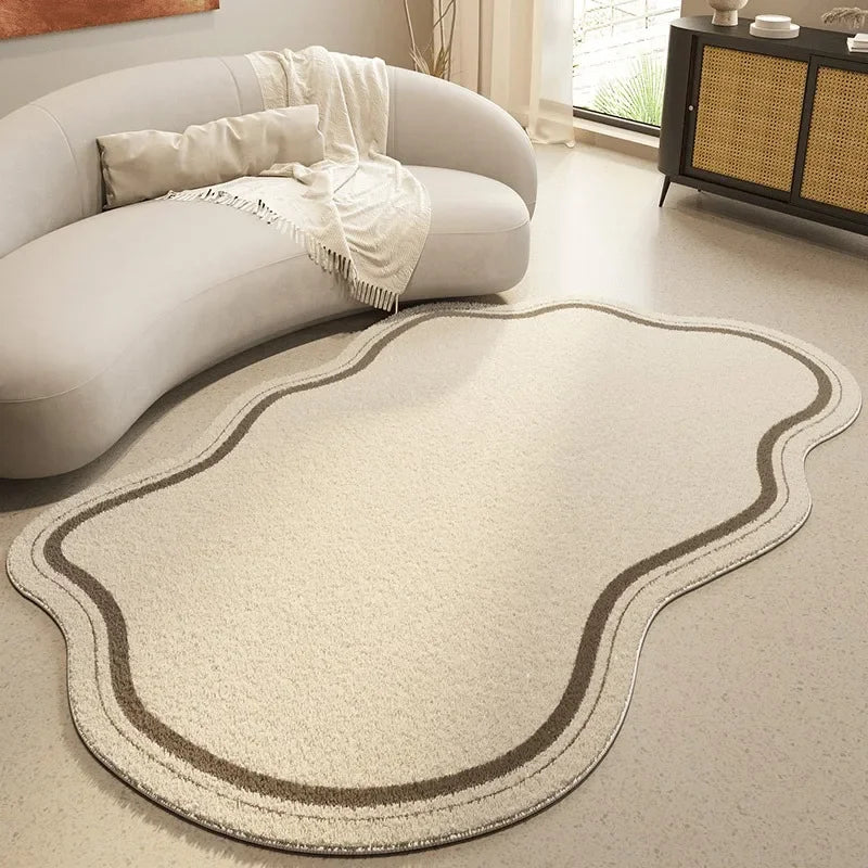 Artistic Cream Area Rug with Irregular Shape & Non-Slip Backing | Soft Texture for Modern Living Rooms 2