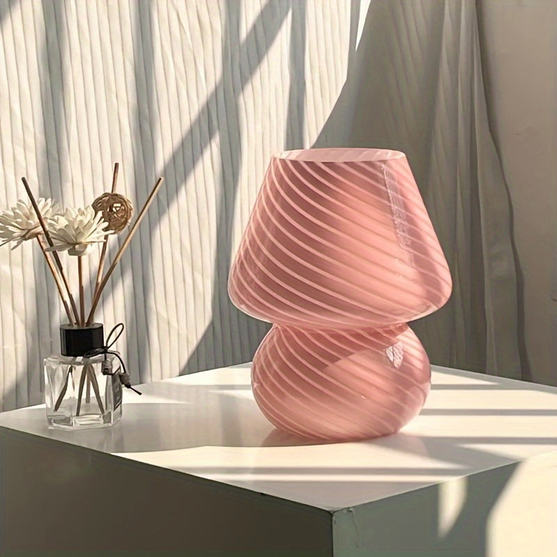 Artistic Glass Mushroom Table Lamp with USB Power & Stepless Dimming | Retro Bedside Light for Cozy Ambiance 1