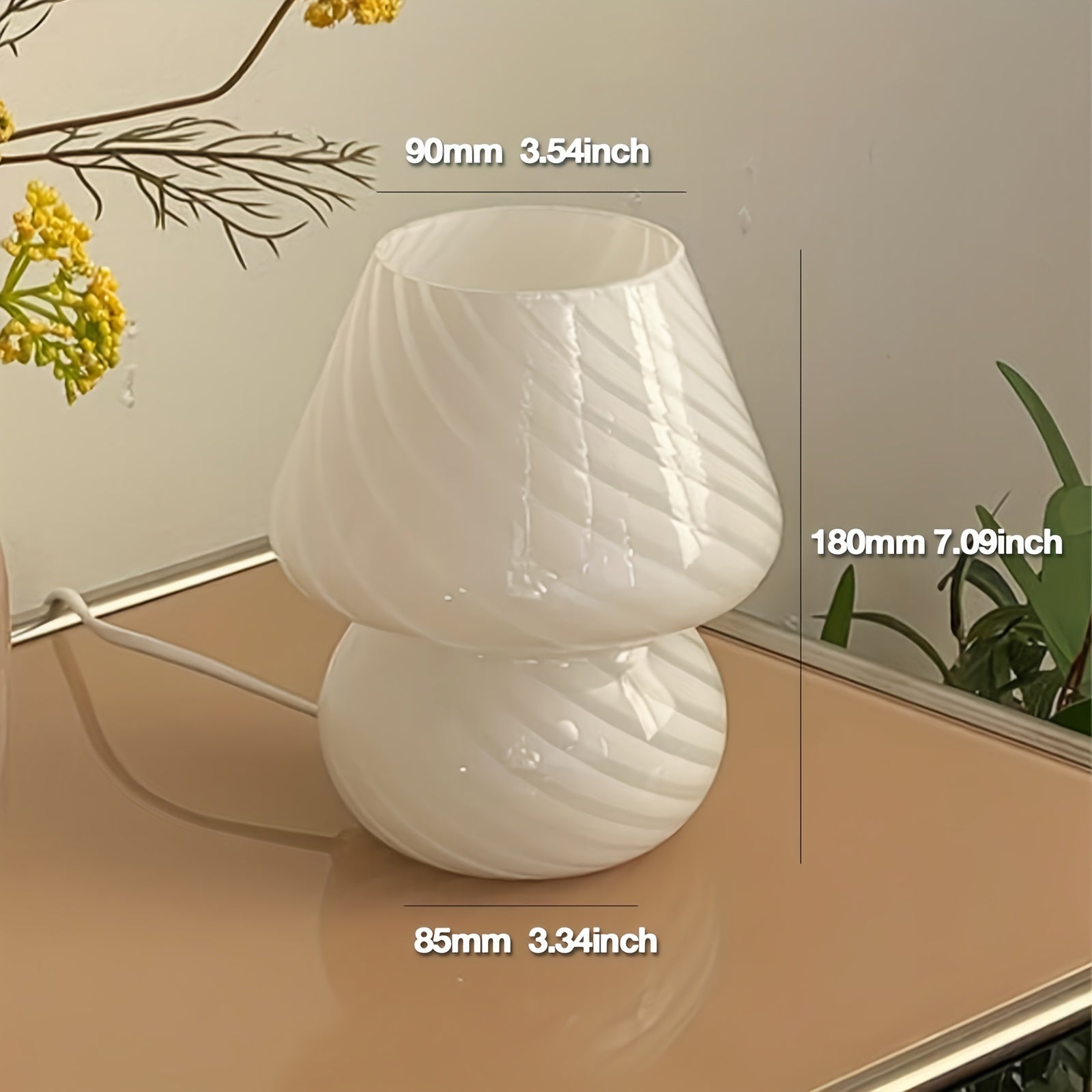 Artistic Glass Mushroom Table Lamp with USB Power & Stepless Dimming | Retro Bedside Light for Cozy Ambiance 3