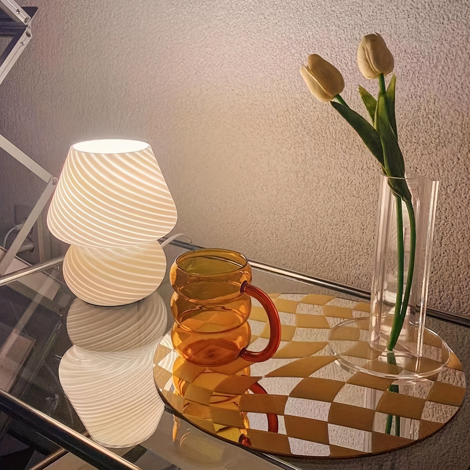 Artistic Glass Mushroom Table Lamp with USB Power & Stepless Dimming | Retro Bedside Light for Cozy Ambiance 8