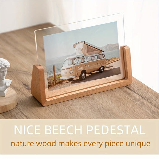 Chic U-Shaped Photo Frame | Clear Acrylic & Solid Wood Design for Timeless Memories 0