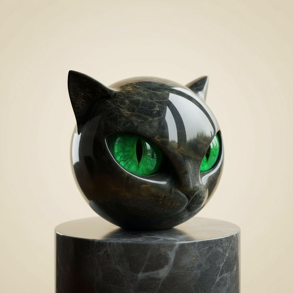 Decorative Black Cat Head Sculpture with Glossy Finish | Unique Home Accent for Timeless Elegance 0