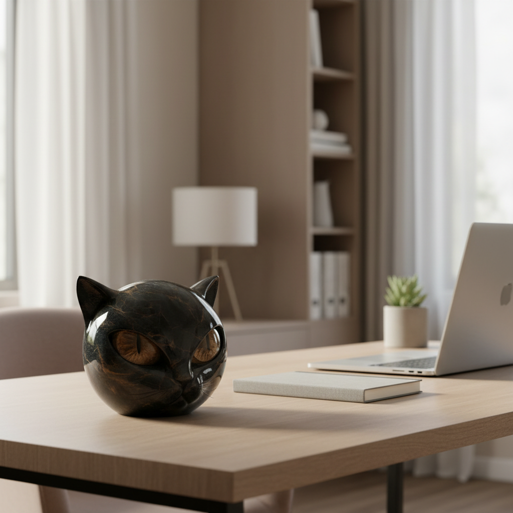 Decorative Black Cat Head Sculpture with Glossy Finish | Unique Home Accent for Timeless Elegance 1