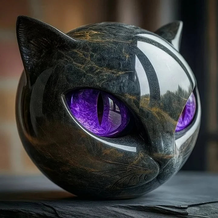 Decorative Black Cat Head Sculpture with Glossy Finish | Unique Home Accent for Timeless Elegance 10