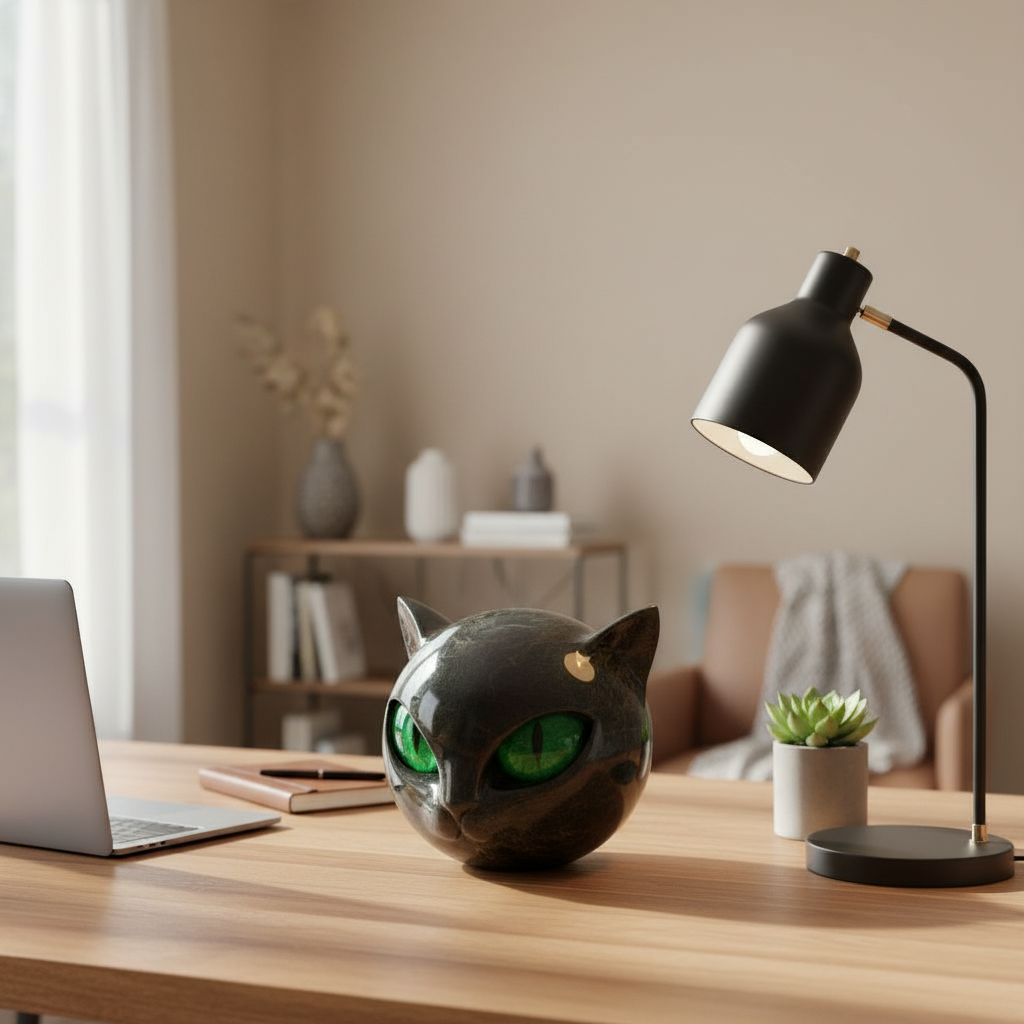 Decorative Black Cat Head Sculpture with Glossy Finish | Unique Home Accent for Timeless Elegance 2