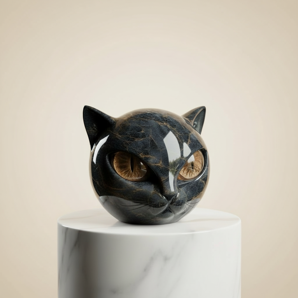 Decorative Black Cat Head Sculpture with Glossy Finish | Unique Home Accent for Timeless Elegance 3