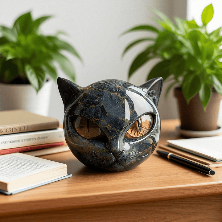 Decorative Black Cat Head Sculpture with Glossy Finish | Unique Home Accent for Timeless Elegance 4
