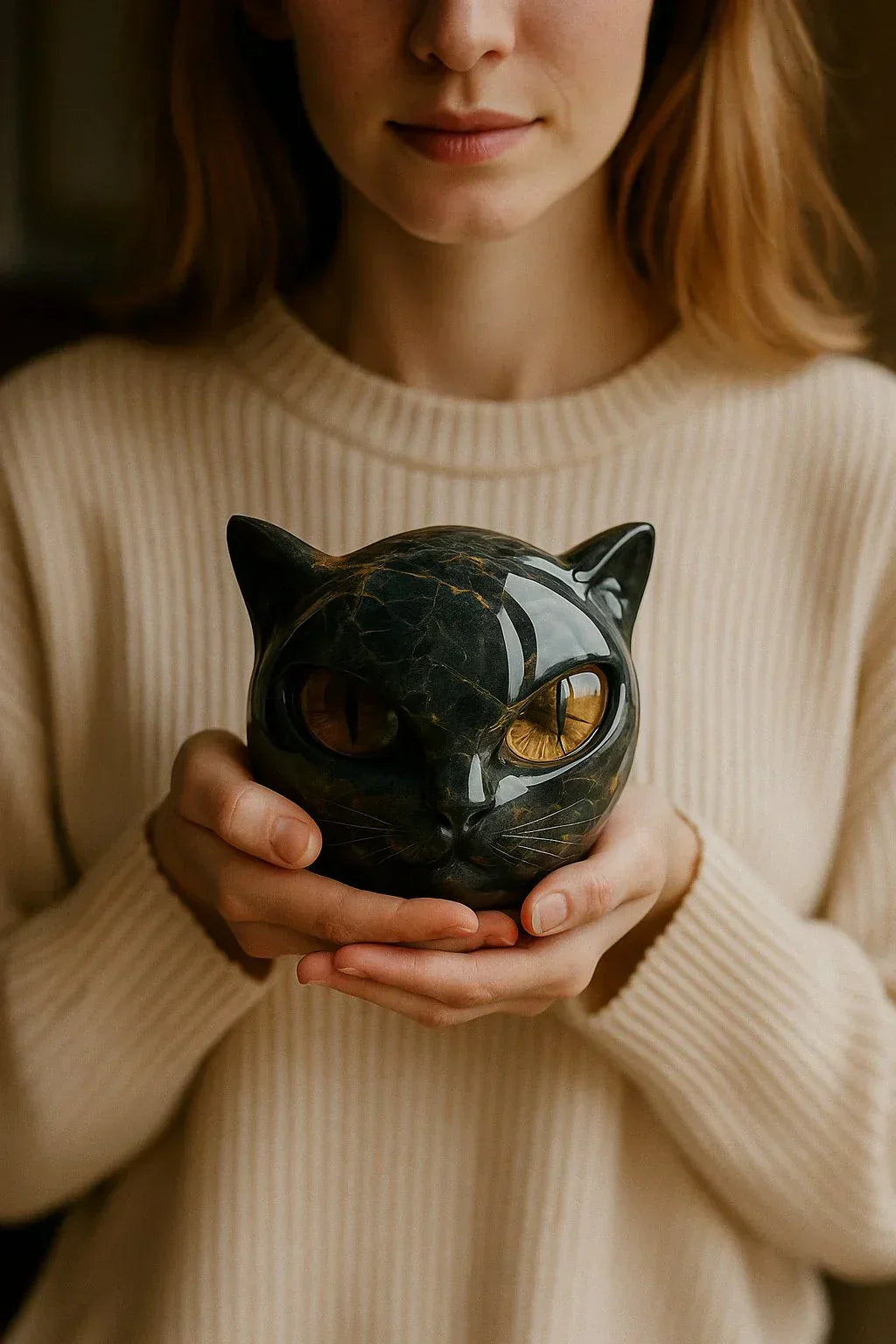 Decorative Black Cat Head Sculpture with Glossy Finish | Unique Home Accent for Timeless Elegance 5