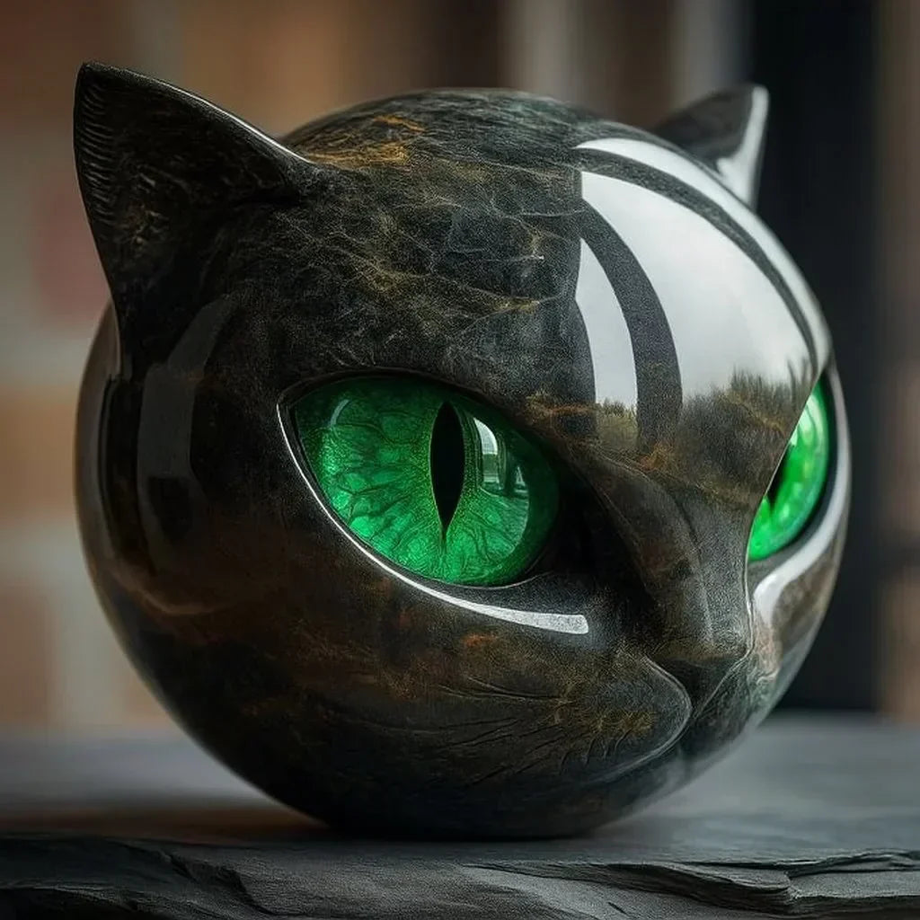 Decorative Black Cat Head Sculpture with Glossy Finish | Unique Home Accent for Timeless Elegance 6