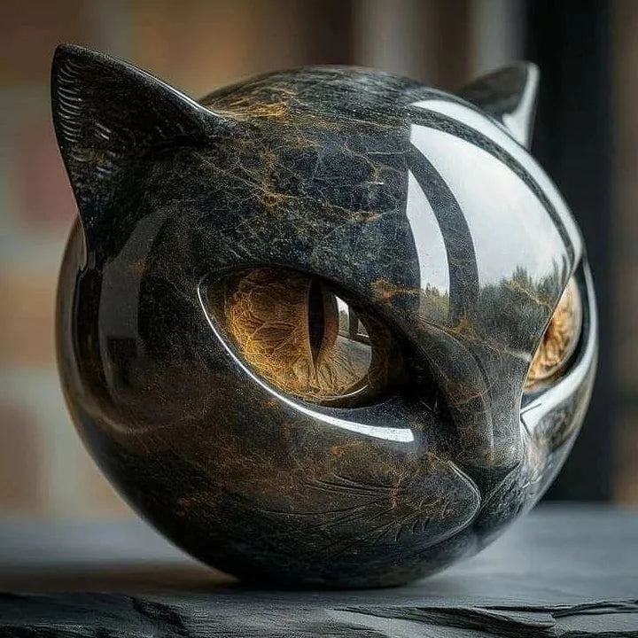 Decorative Black Cat Head Sculpture with Glossy Finish | Unique Home Accent for Timeless Elegance 7