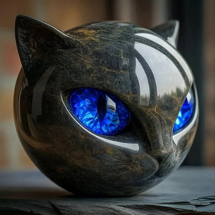 Decorative Black Cat Head Sculpture with Glossy Finish | Unique Home Accent for Timeless Elegance 9