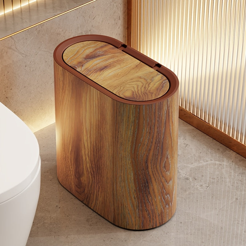 Elegant Marble Pattern | Kitchen Trash Can with Fitted Lid | Compact Oval Garbage Bin for Stylish Spaces 0
