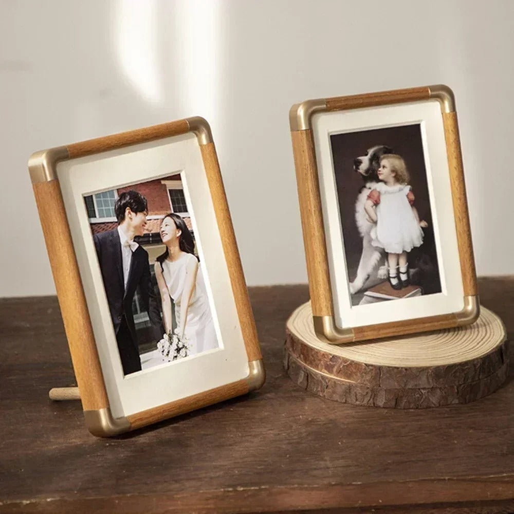 Elegant Vintage Wood Photo Frame with Brass Accents | Stylish Décor for Cherished Memories 2
