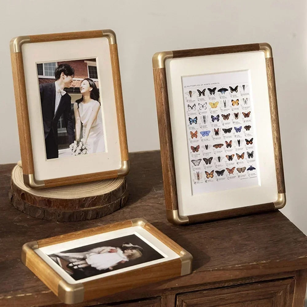 Elegant Vintage Wood Photo Frame with Brass Accents | Stylish Décor for Cherished Memories 3