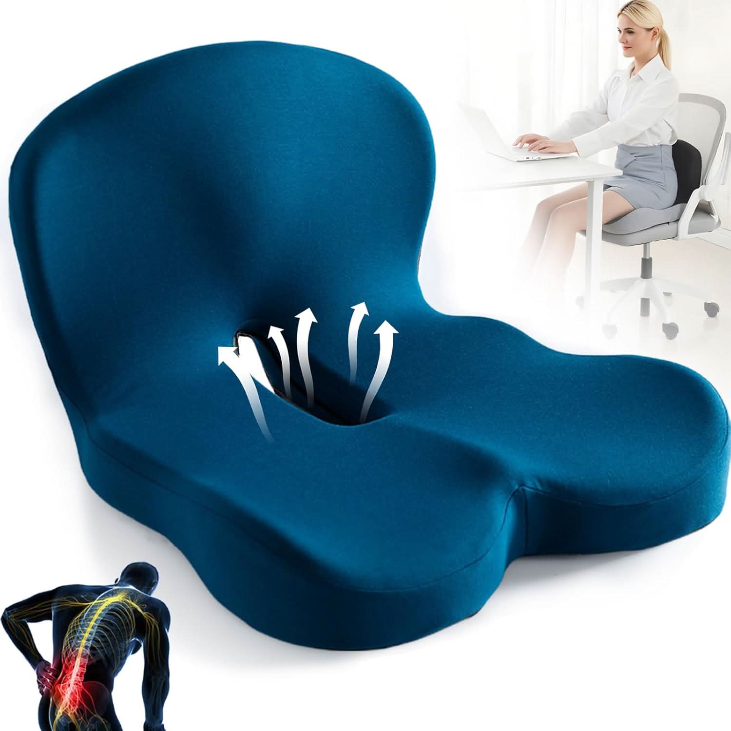 Ergonomic Seat Cushion with Lumbar Support | Breathable Memory Foam for Enhanced Comfort and Posture 0