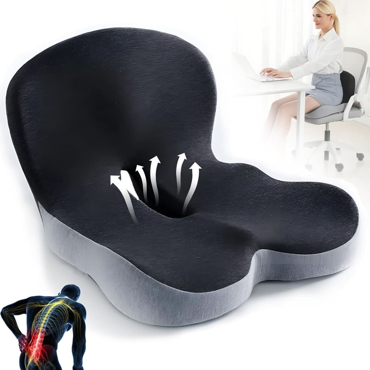 Ergonomic Seat Cushion with Lumbar Support | Breathable Memory Foam for Enhanced Comfort and Posture 1