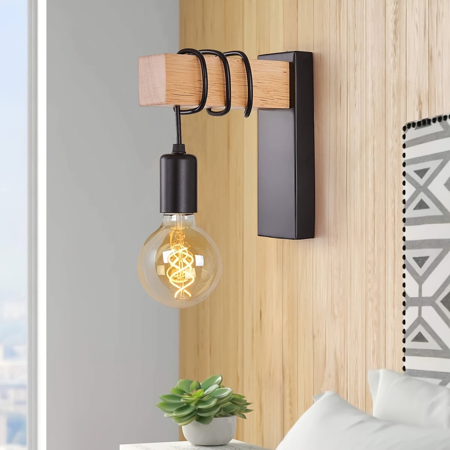 Modern Industrial Wall Sconce Lighting with Metal Finish & Wood Accent for Inviting Ambience 0