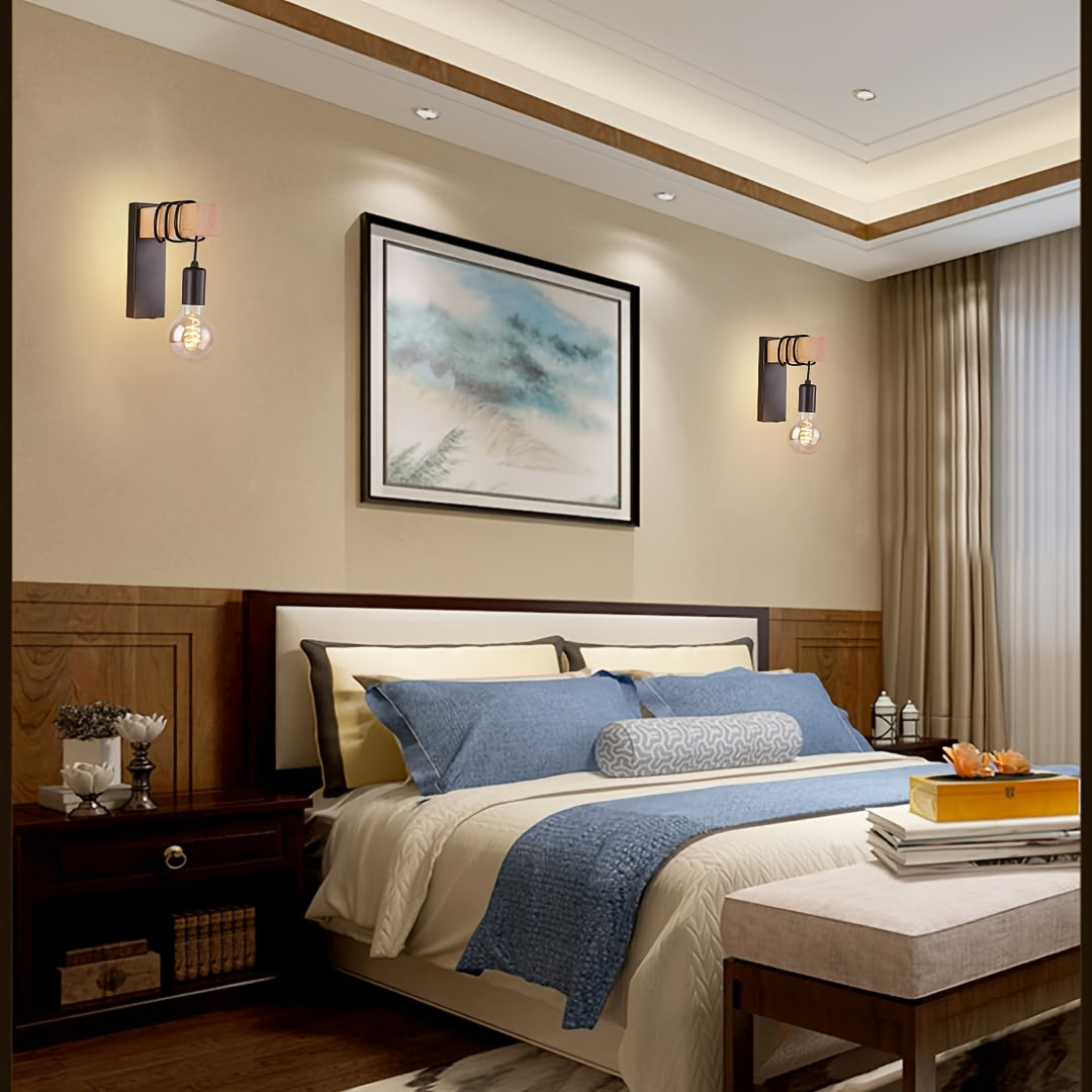 Modern Industrial Wall Sconce Lighting with Metal Finish & Wood Accent for Inviting Ambience 2
