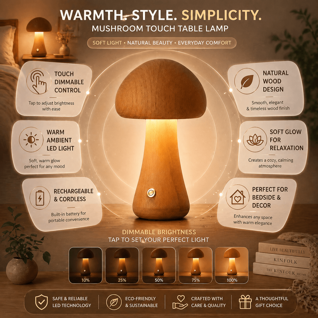 MushroomGlow | Eco-Friendly Portable Cordless Bedside Table Lamp 2