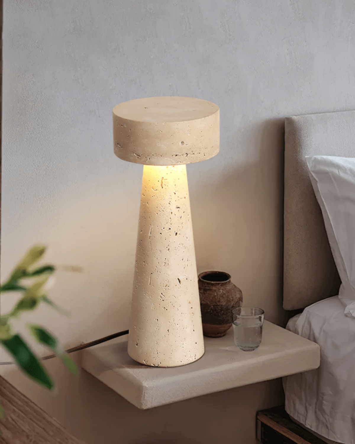 TravertineGlow | Elegant Compact Bedside Table Lamp for Cozy Ambiance 1