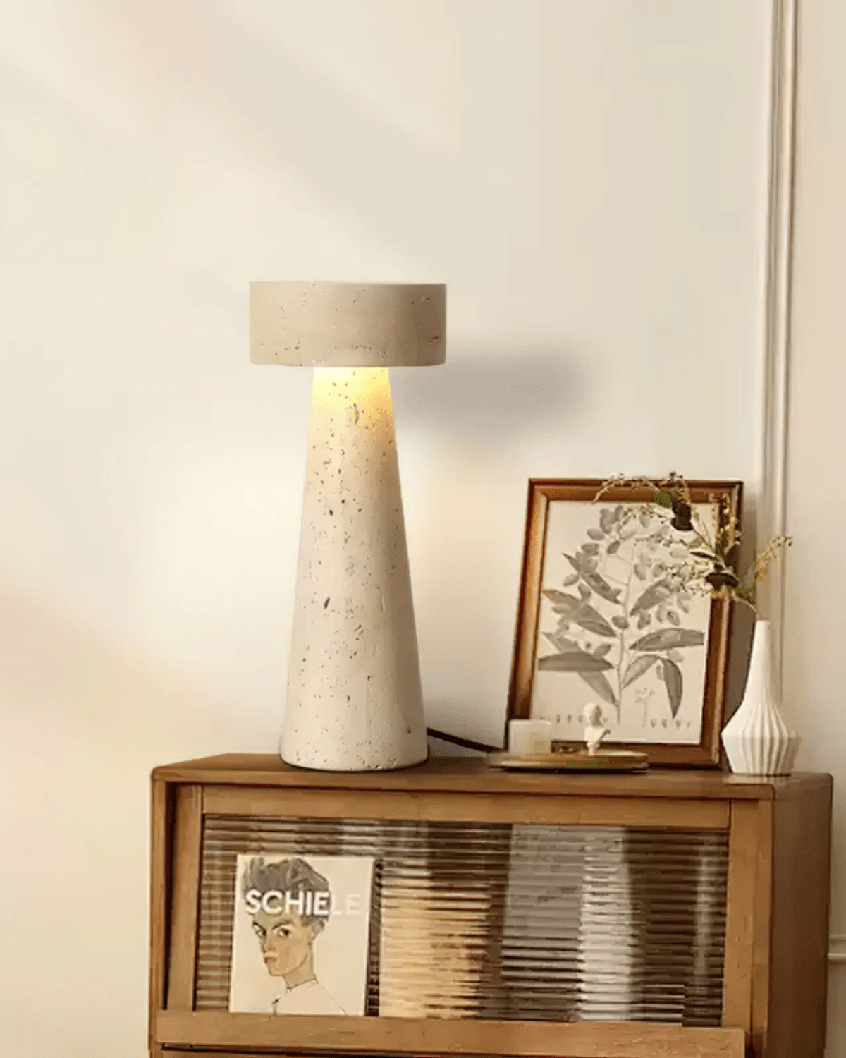 TravertineGlow | Elegant Compact Bedside Table Lamp for Cozy Ambiance 3
