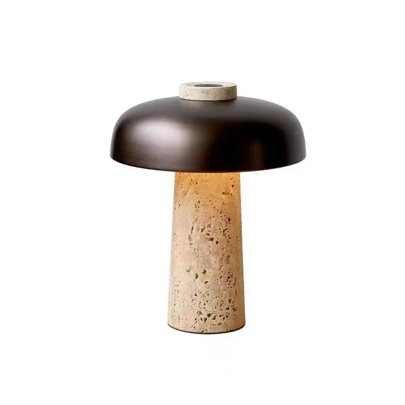 TravertineGlow | Elegant Natural Stone Bedside Table Lamp for Modern Interiors 0