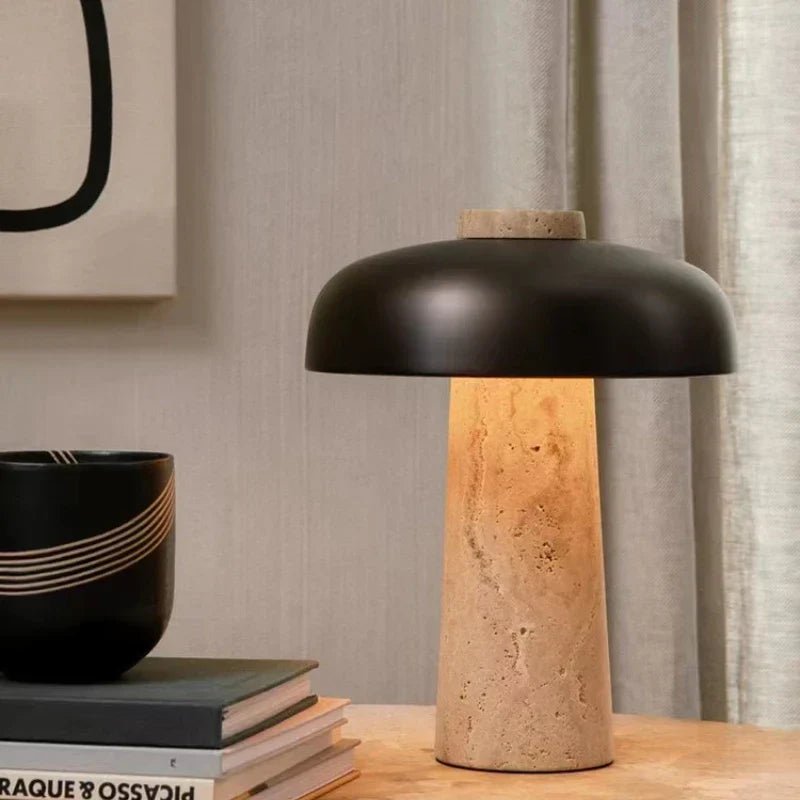 TravertineGlow | Elegant Natural Stone Bedside Table Lamp for Modern Interiors 1