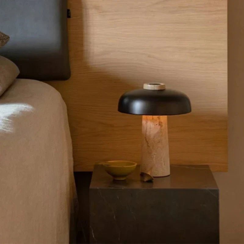 TravertineGlow | Elegant Natural Stone Bedside Table Lamp for Modern Interiors 2