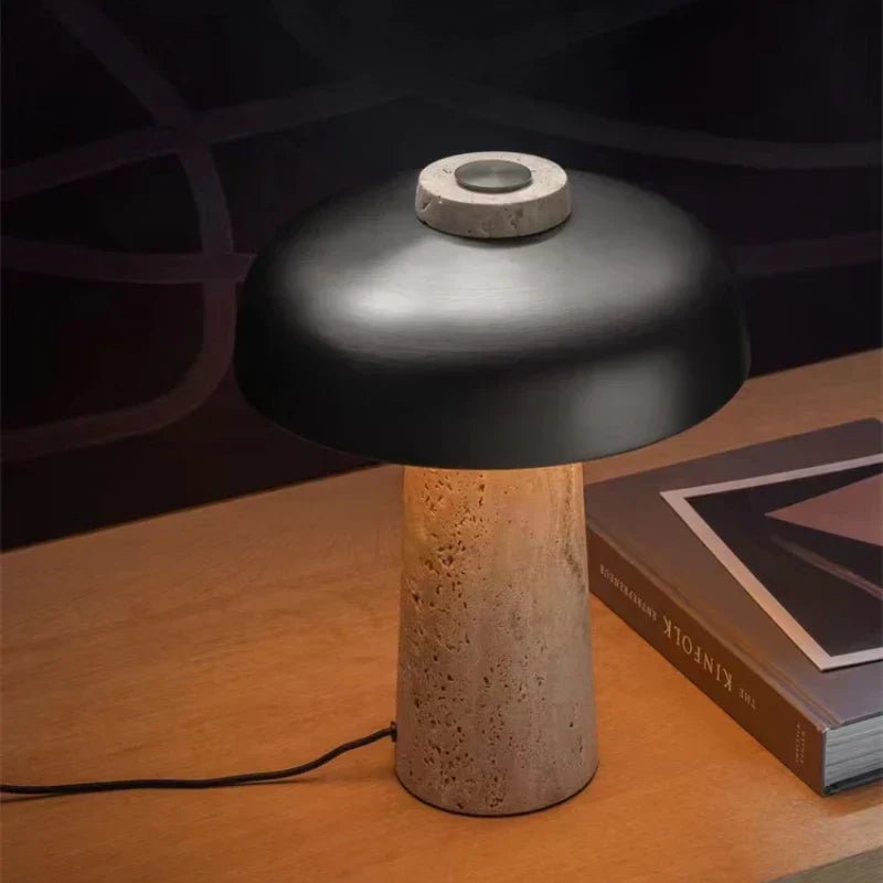 TravertineGlow | Elegant Natural Stone Bedside Table Lamp for Modern Interiors 3