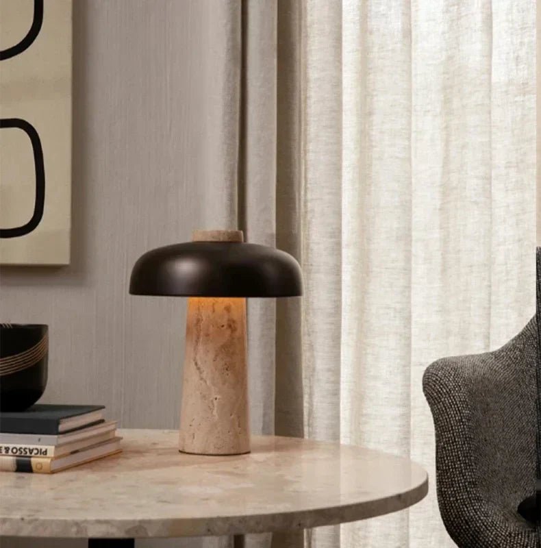 TravertineGlow | Elegant Natural Stone Bedside Table Lamp for Modern Interiors 4